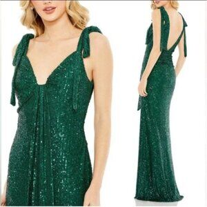 Mac Duggal 26693 Sequined Emerald Green Evening Gown Maxi Dress Size 10 NWT